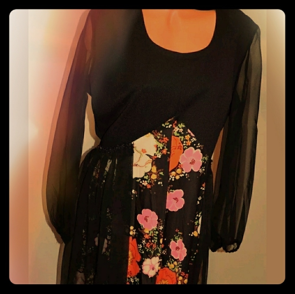 Vintage 60's Dress. Sheer sleeves THINK FESTIVAL Witch Costume